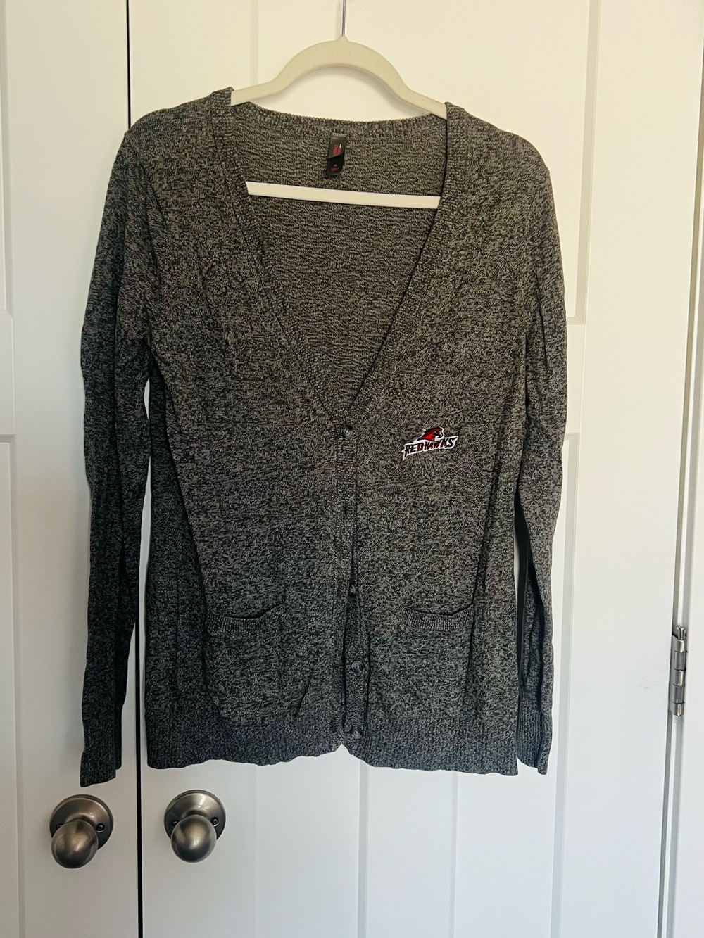 District Gray V-Neck Button Cardigan with Embroidered Logo